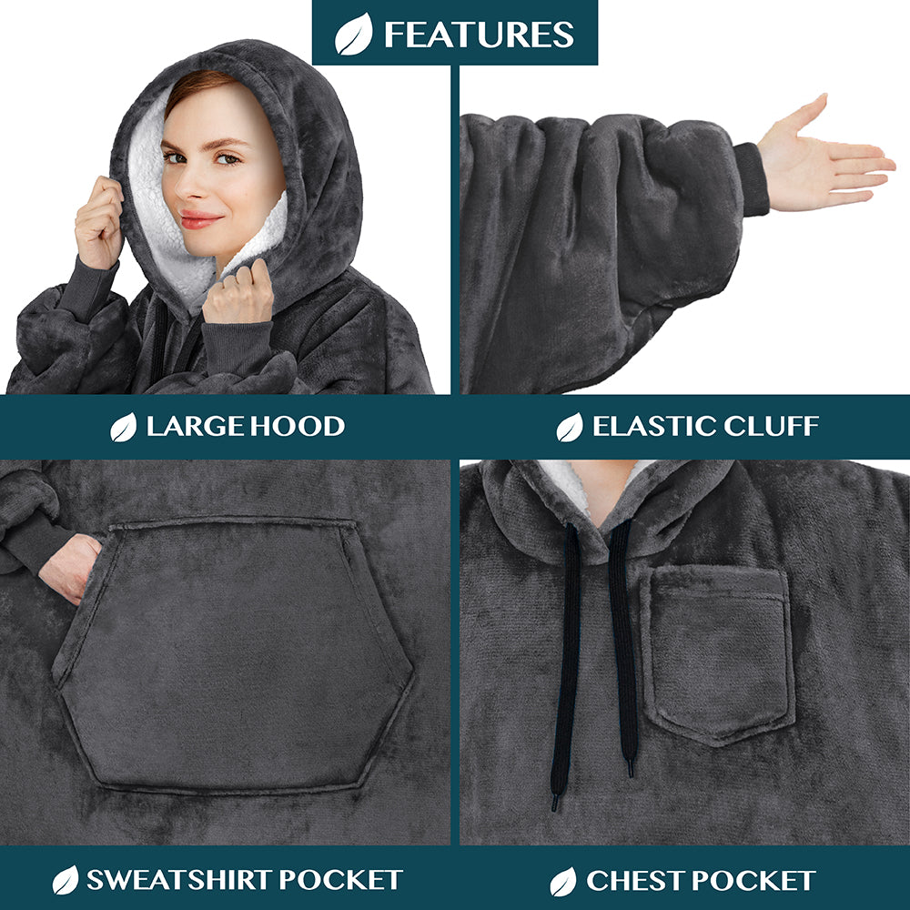 Chest Pocket Sherpa Hoodie Blanket - Kangaroo Pocket (Regular / Long)