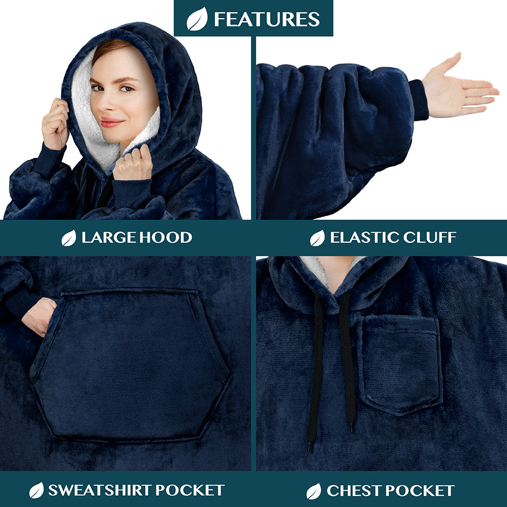 Chest Pocket Sherpa Hoodie Blanket - Kangaroo Pocket (Regular / Long)