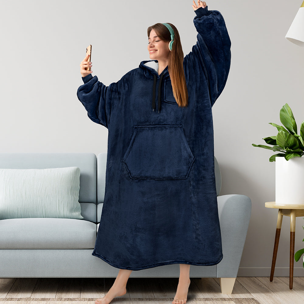 Chest Pocket Sherpa Hoodie Blanket - Kangaroo Pocket (Regular / Long)