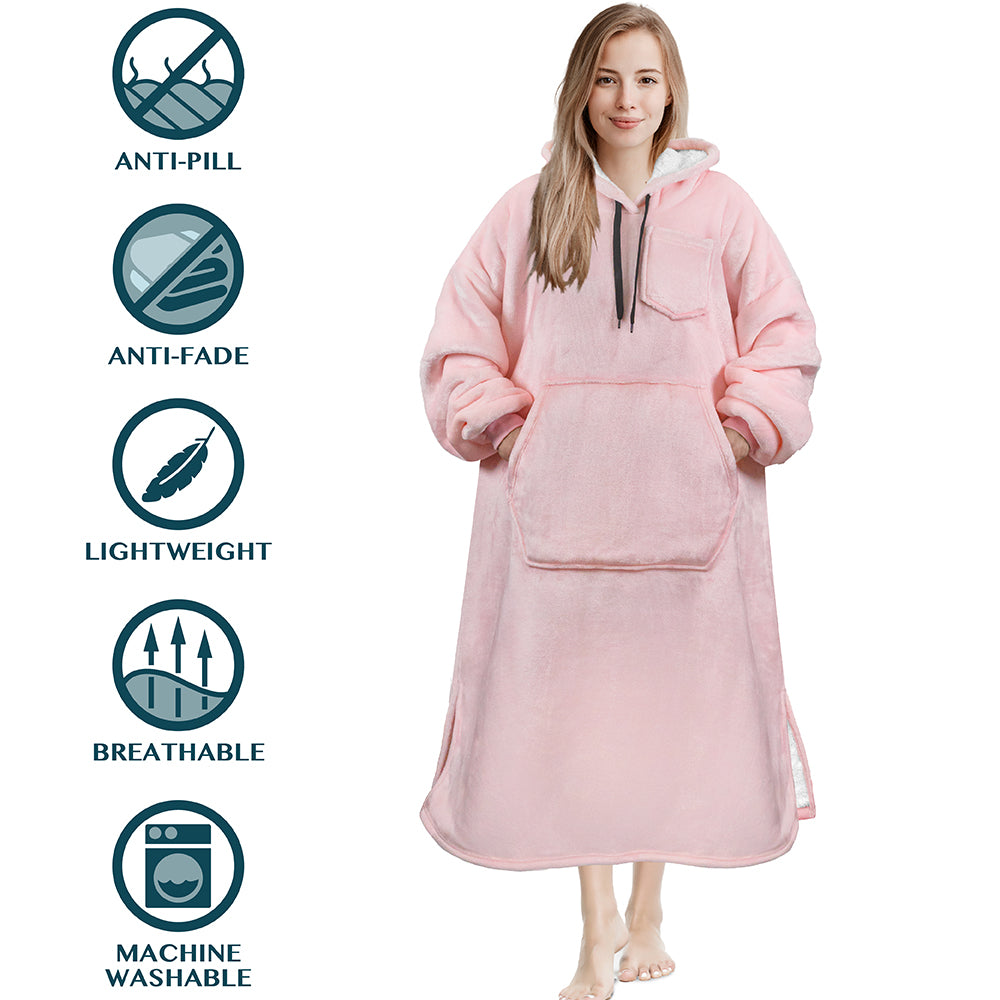 Chest Pocket Sherpa Hoodie Blanket - Kangaroo Pocket (Regular / Long)