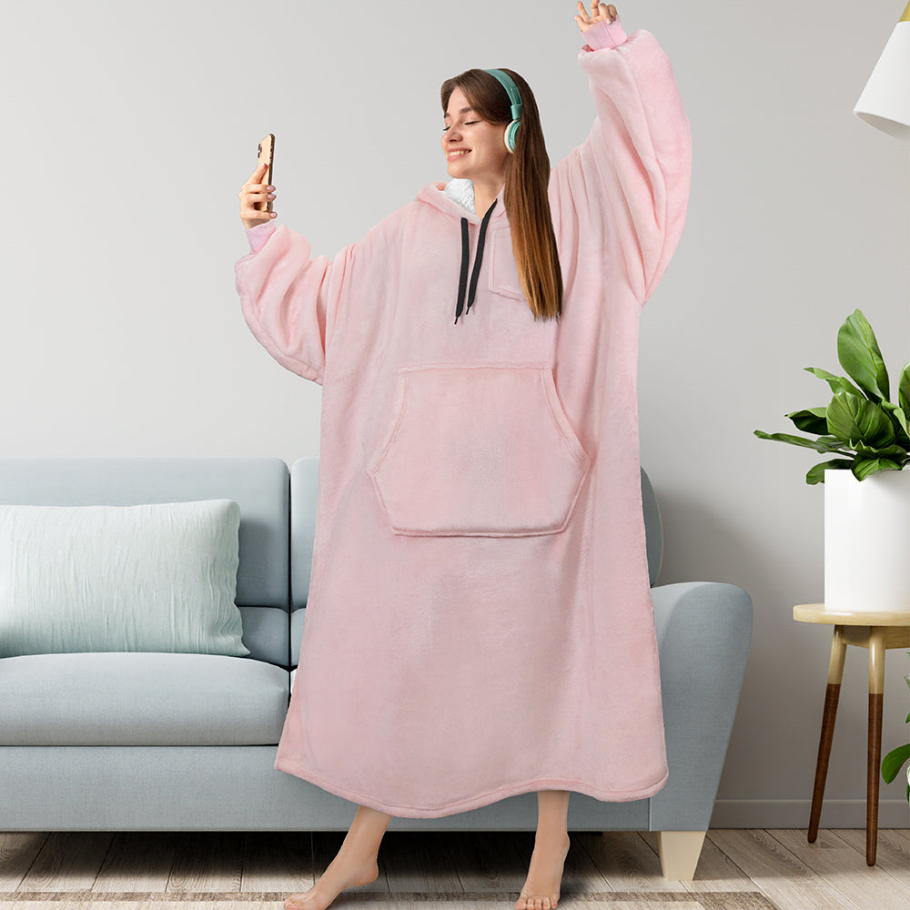 Chest Pocket Sherpa Hoodie Blanket - Kangaroo Pocket (Regular / Long)