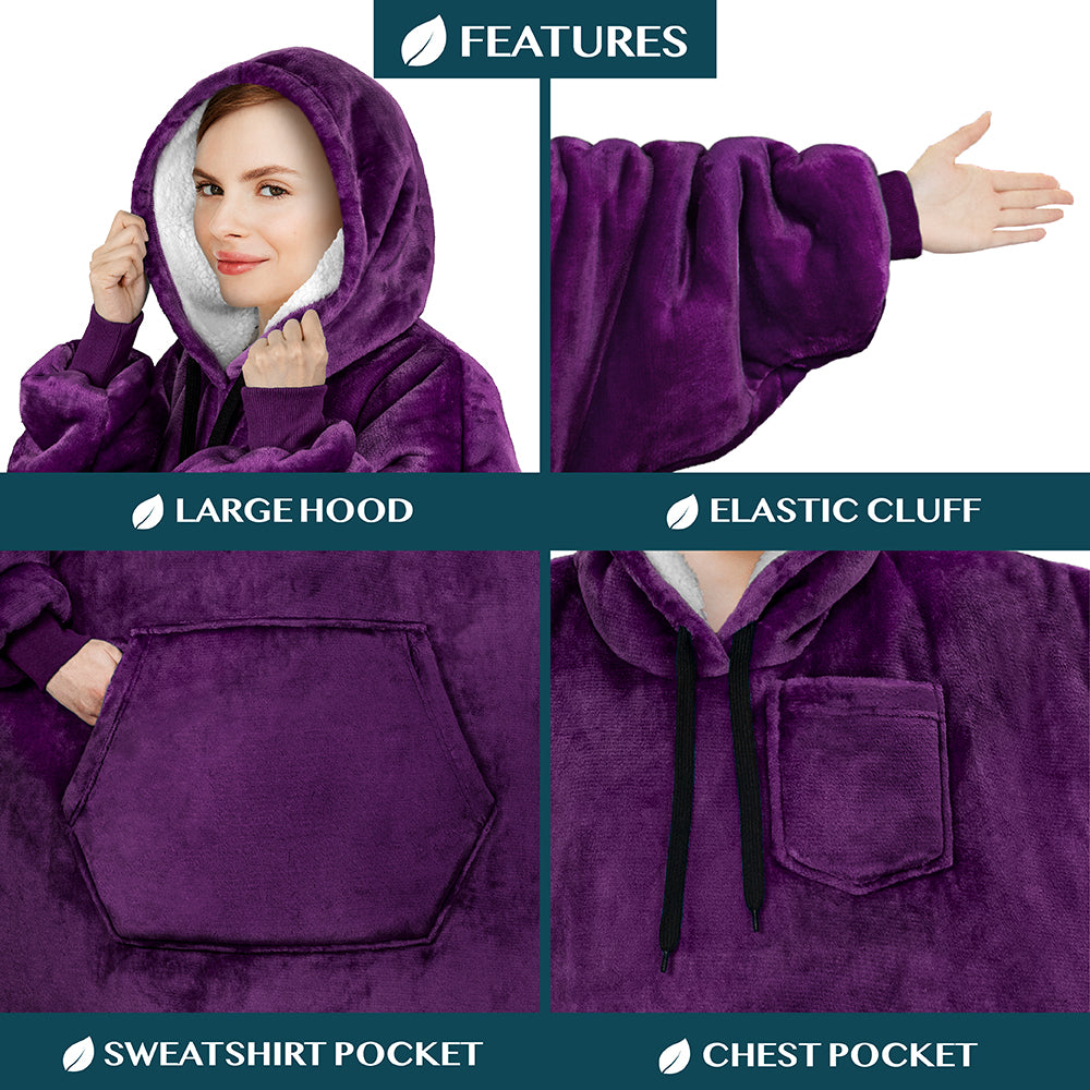 Chest Pocket Sherpa Hoodie Blanket - Kangaroo Pocket (Regular / Long)