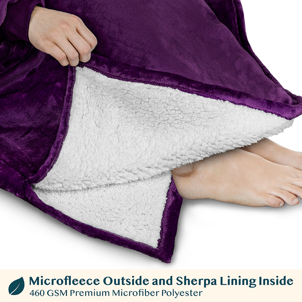 Chest Pocket Sherpa Hoodie Blanket - Kangaroo Pocket (Regular / Long)