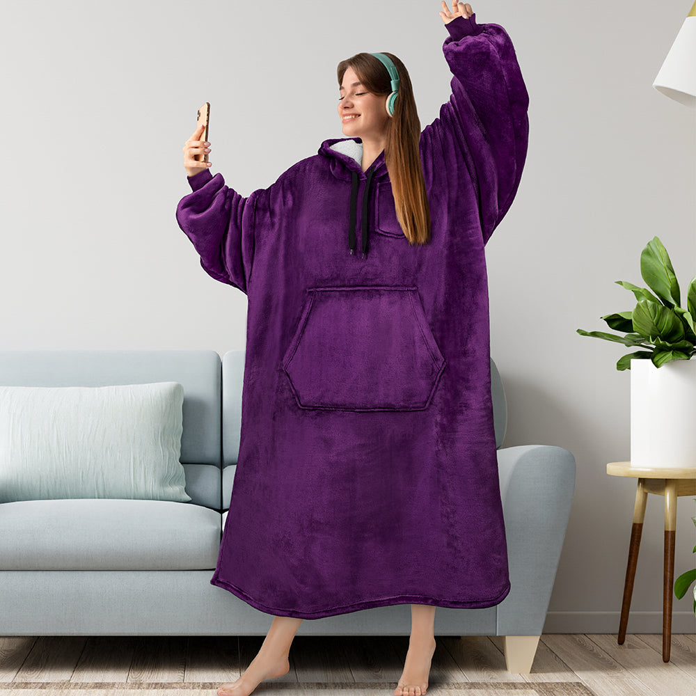 Chest Pocket Sherpa Hoodie Blanket - Kangaroo Pocket (Regular / Long)