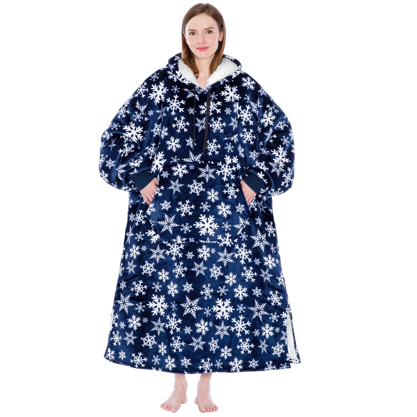 Chest Pocket Sherpa Hoodie Blanket - Kangaroo Pocket (Regular / Long)