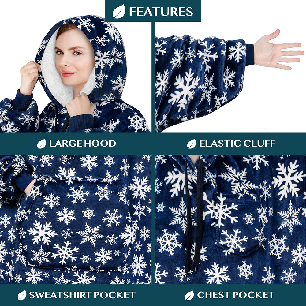 Chest Pocket Sherpa Hoodie Blanket - Kangaroo Pocket (Regular / Long)