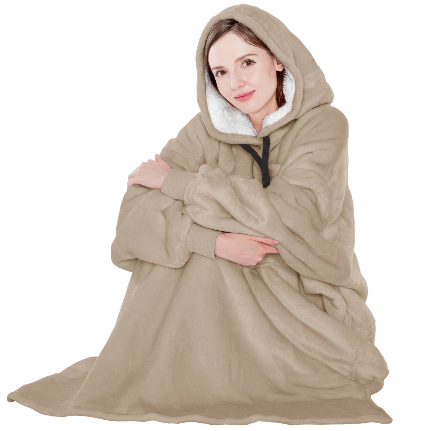 Chest Pocket Sherpa Hoodie Blanket - Kangaroo Pocket (Regular / Long)