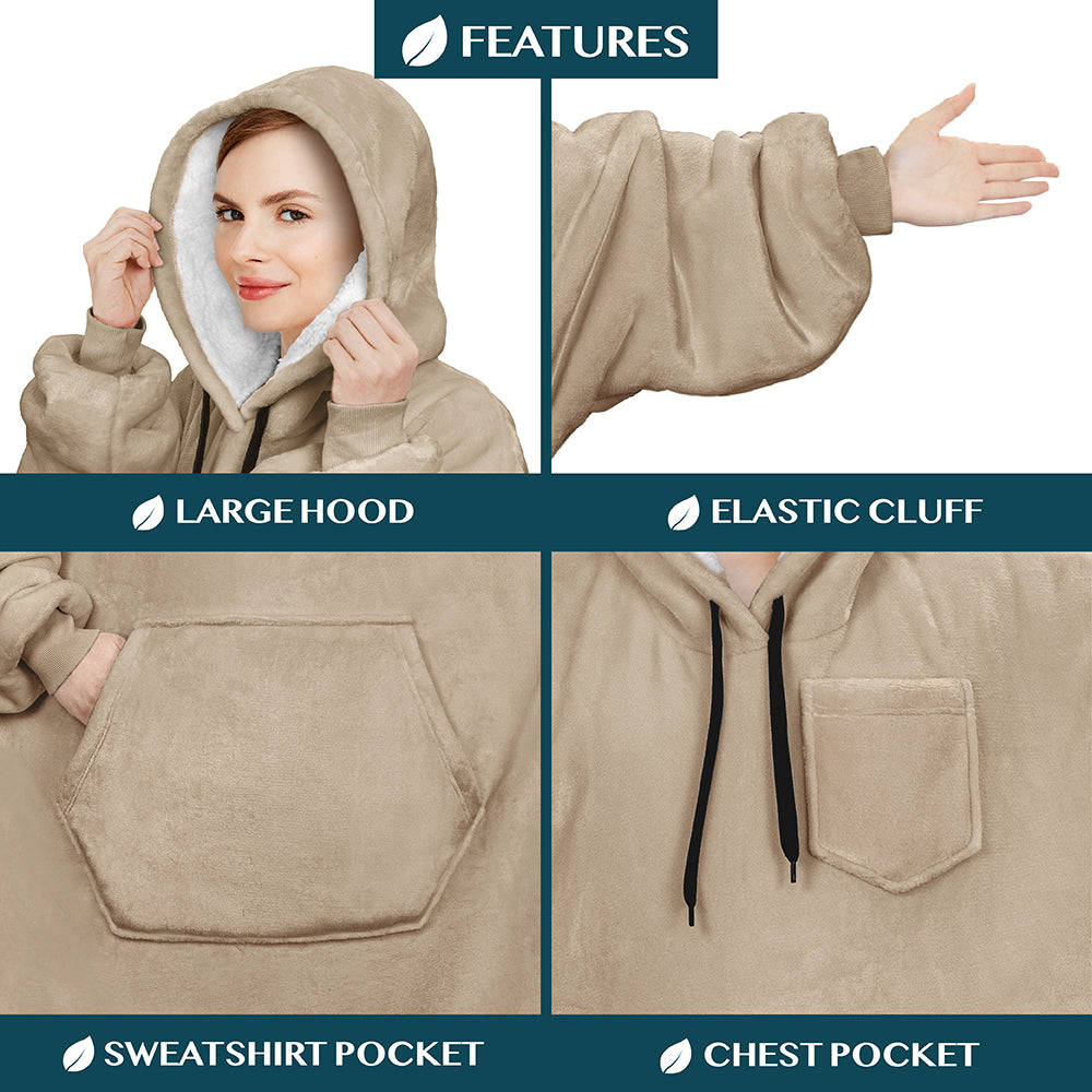 Chest Pocket Sherpa Hoodie Blanket - Kangaroo Pocket (Regular / Long)
