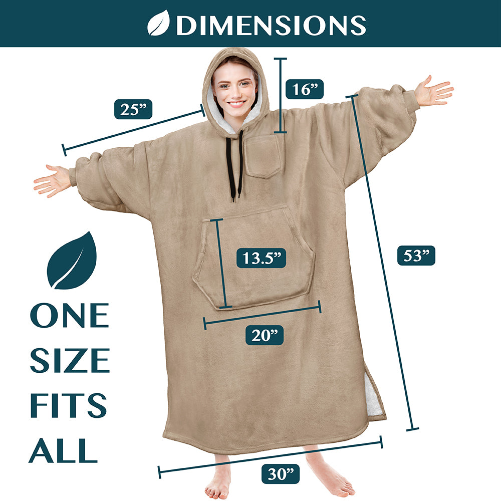 Chest Pocket Sherpa Hoodie Blanket - Kangaroo Pocket (Regular / Long)