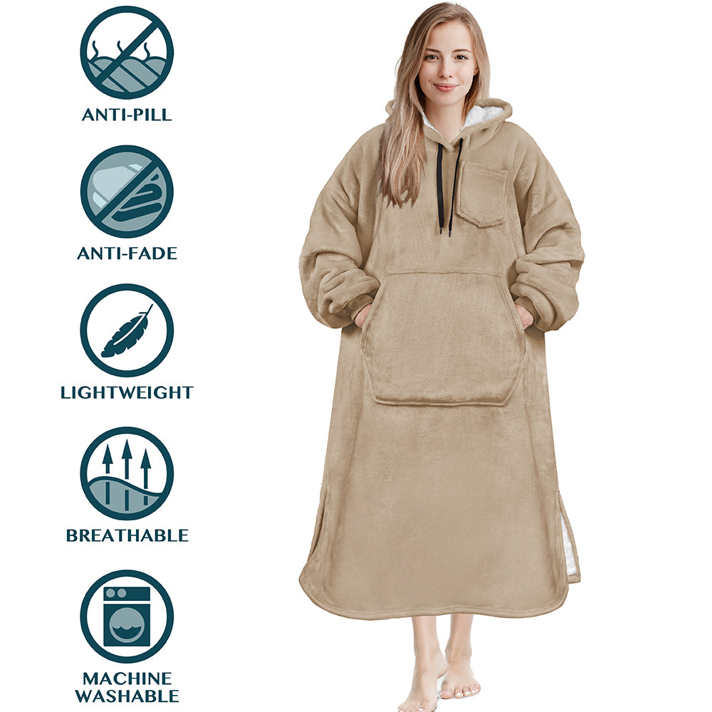 Chest Pocket Sherpa Hoodie Blanket - Kangaroo Pocket (Regular / Long)
