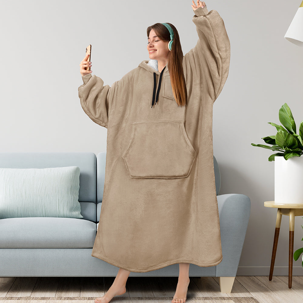 Chest Pocket Sherpa Hoodie Blanket - Kangaroo Pocket (Regular / Long)