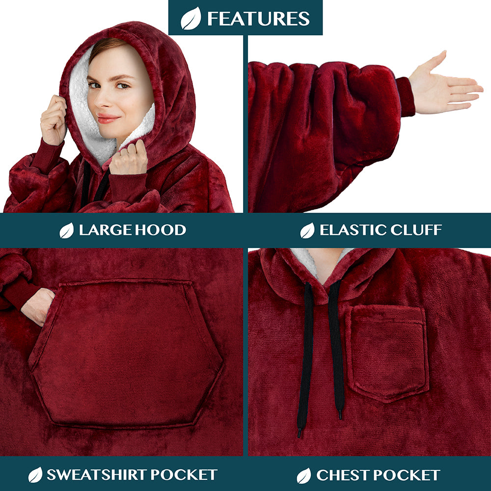 Chest Pocket Sherpa Hoodie Blanket - Kangaroo Pocket (Regular / Long)