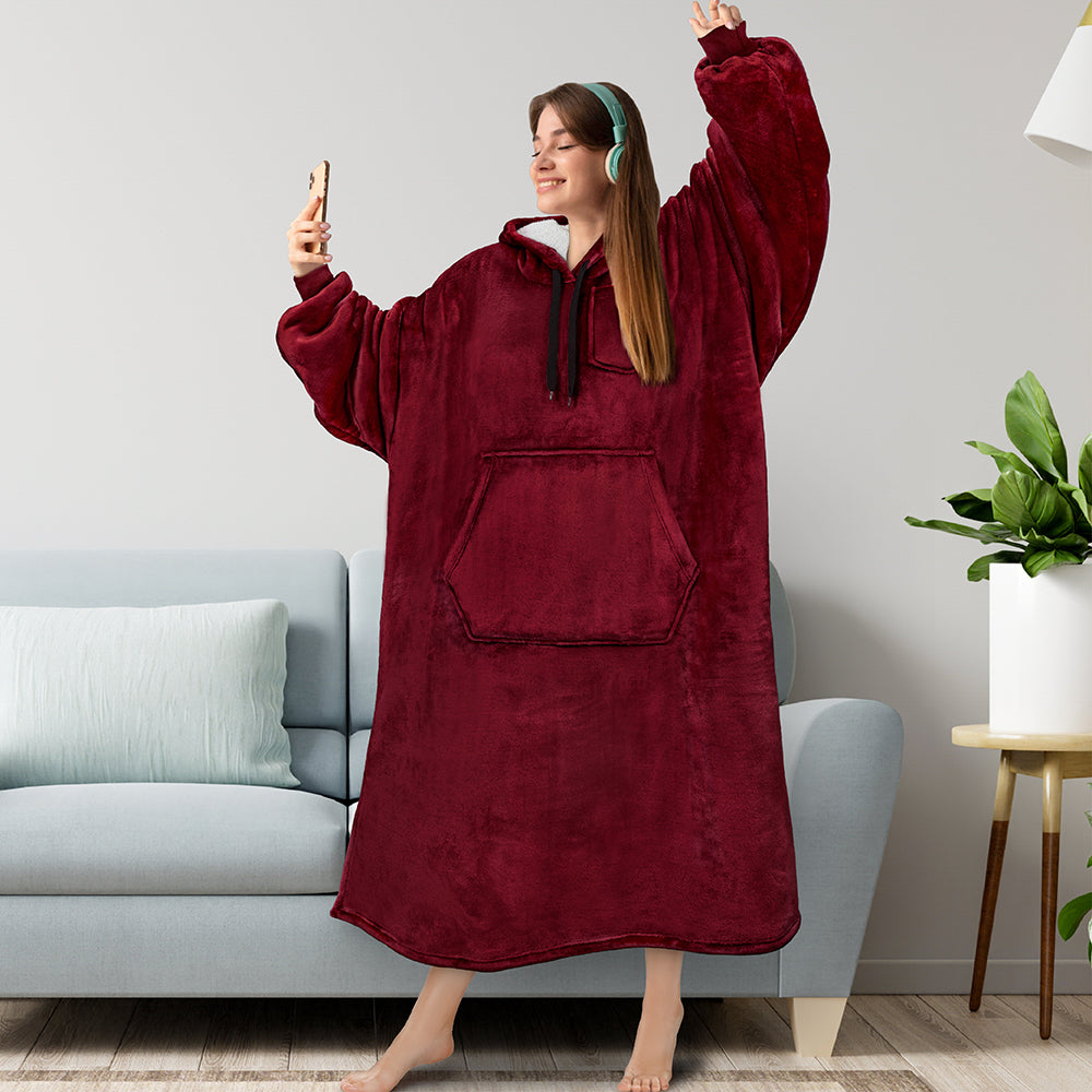 Chest Pocket Sherpa Hoodie Blanket - Kangaroo Pocket (Regular / Long)