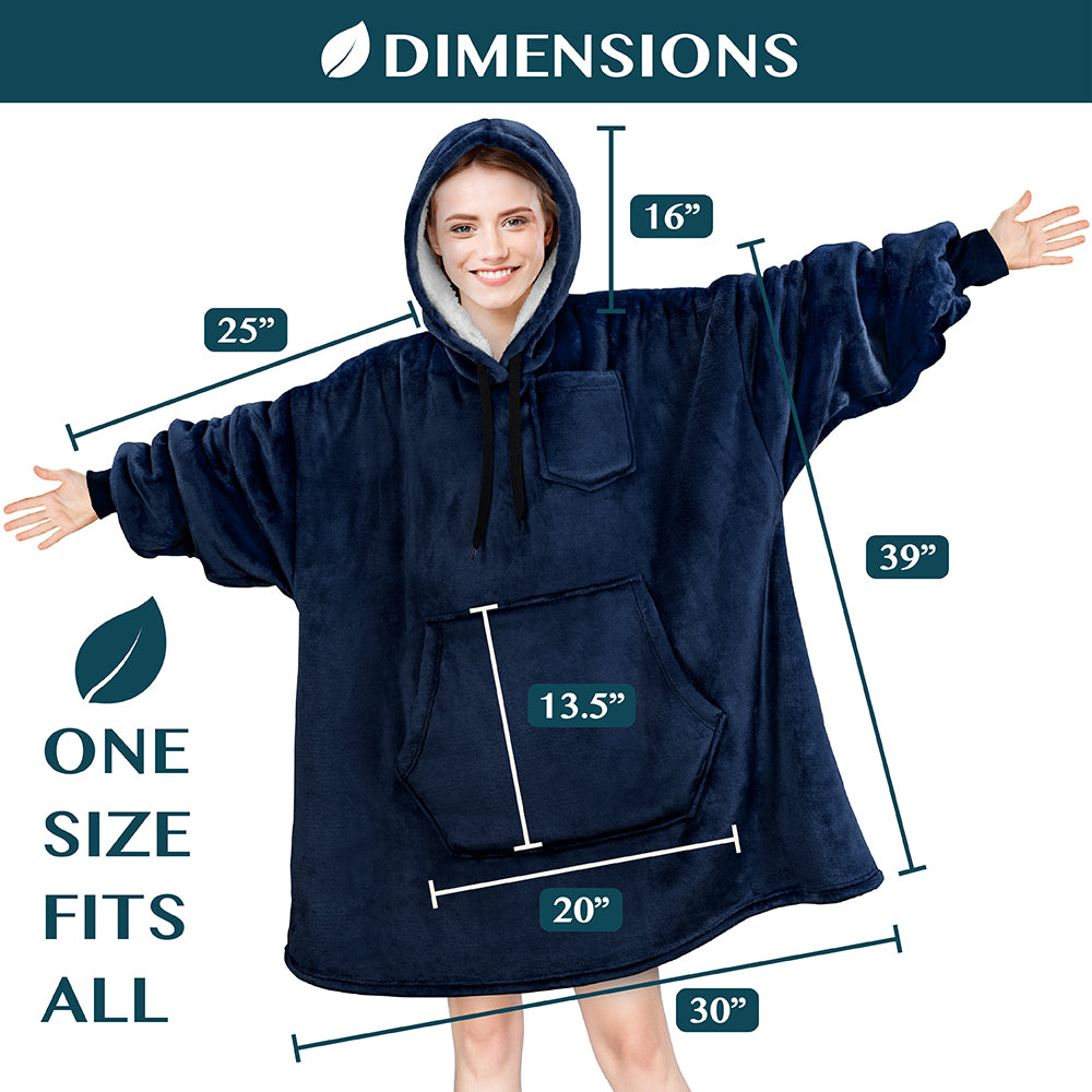 Chest Pocket Sherpa Hoodie Blanket - Kangaroo Pocket (Regular / Long)