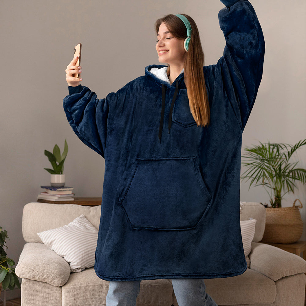 Chest Pocket Sherpa Hoodie Blanket - Kangaroo Pocket (Regular / Long)