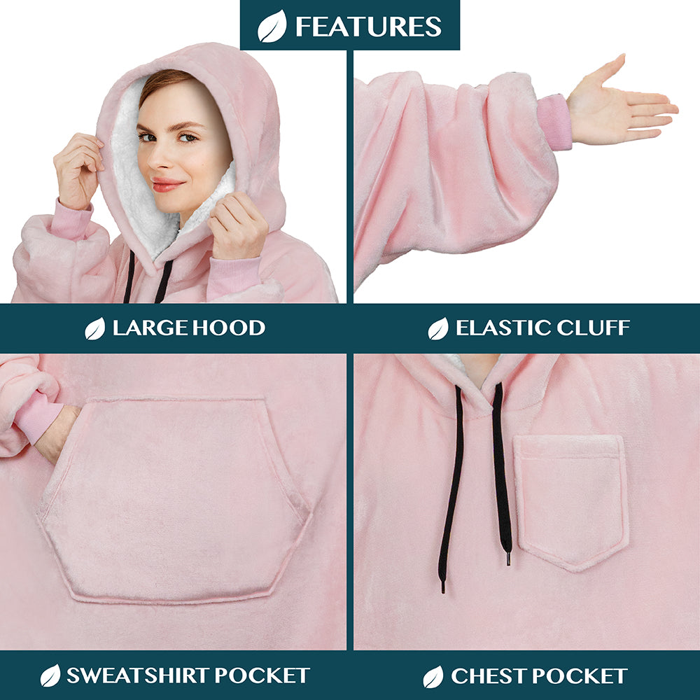 Chest Pocket Sherpa Hoodie Blanket - Kangaroo Pocket (Regular / Long)