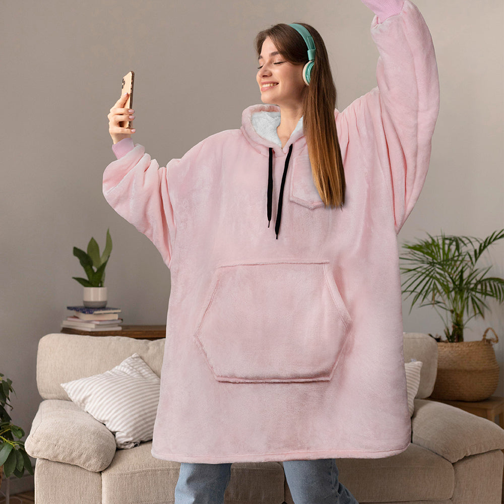 Chest Pocket Sherpa Hoodie Blanket - Kangaroo Pocket (Regular / Long)