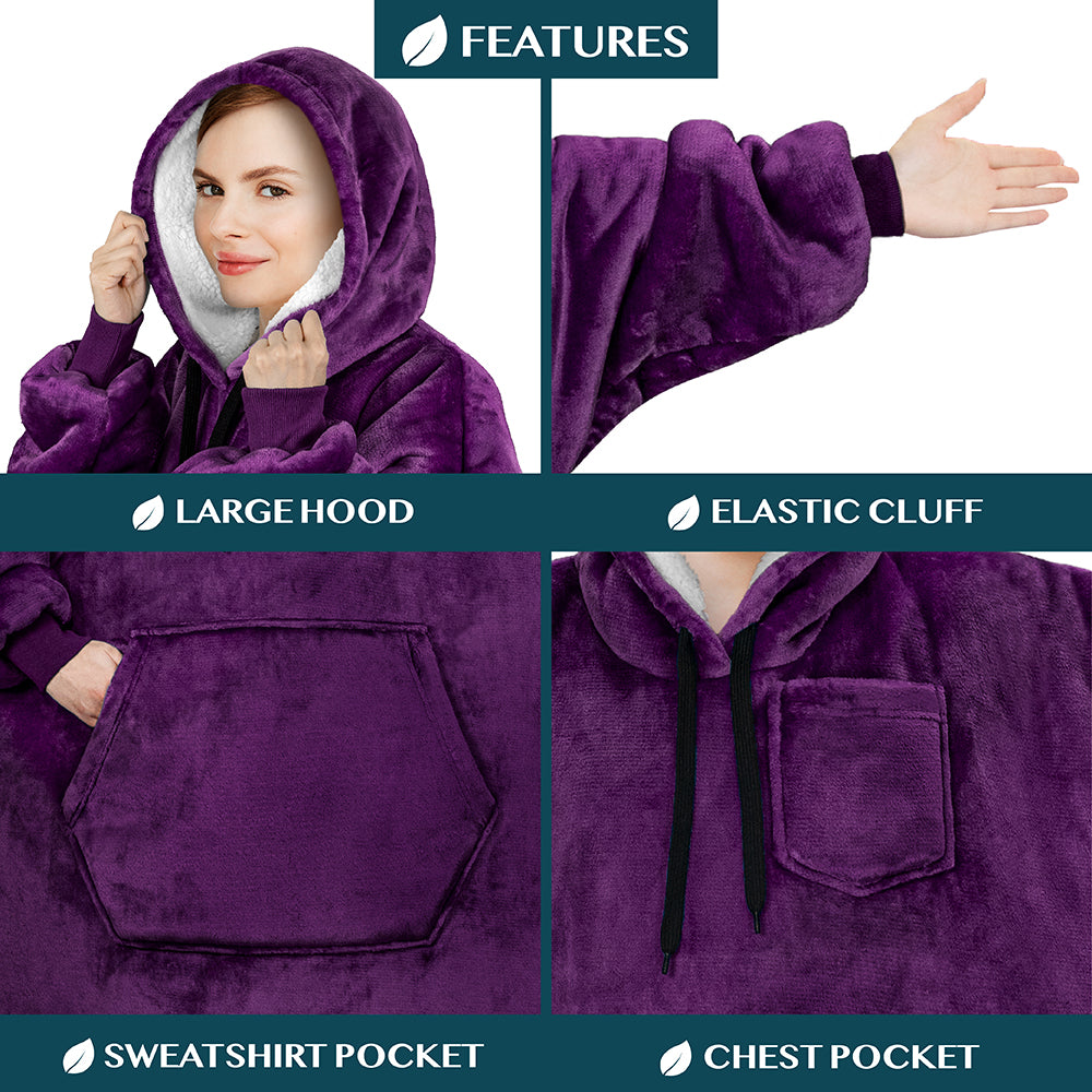 Chest Pocket Sherpa Hoodie Blanket - Kangaroo Pocket (Regular / Long)
