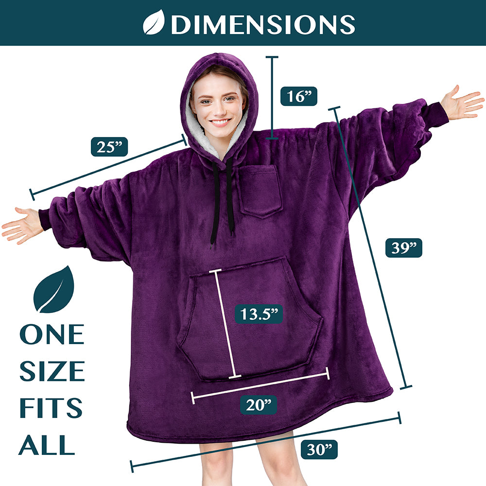Chest Pocket Sherpa Hoodie Blanket - Kangaroo Pocket (Regular / Long)