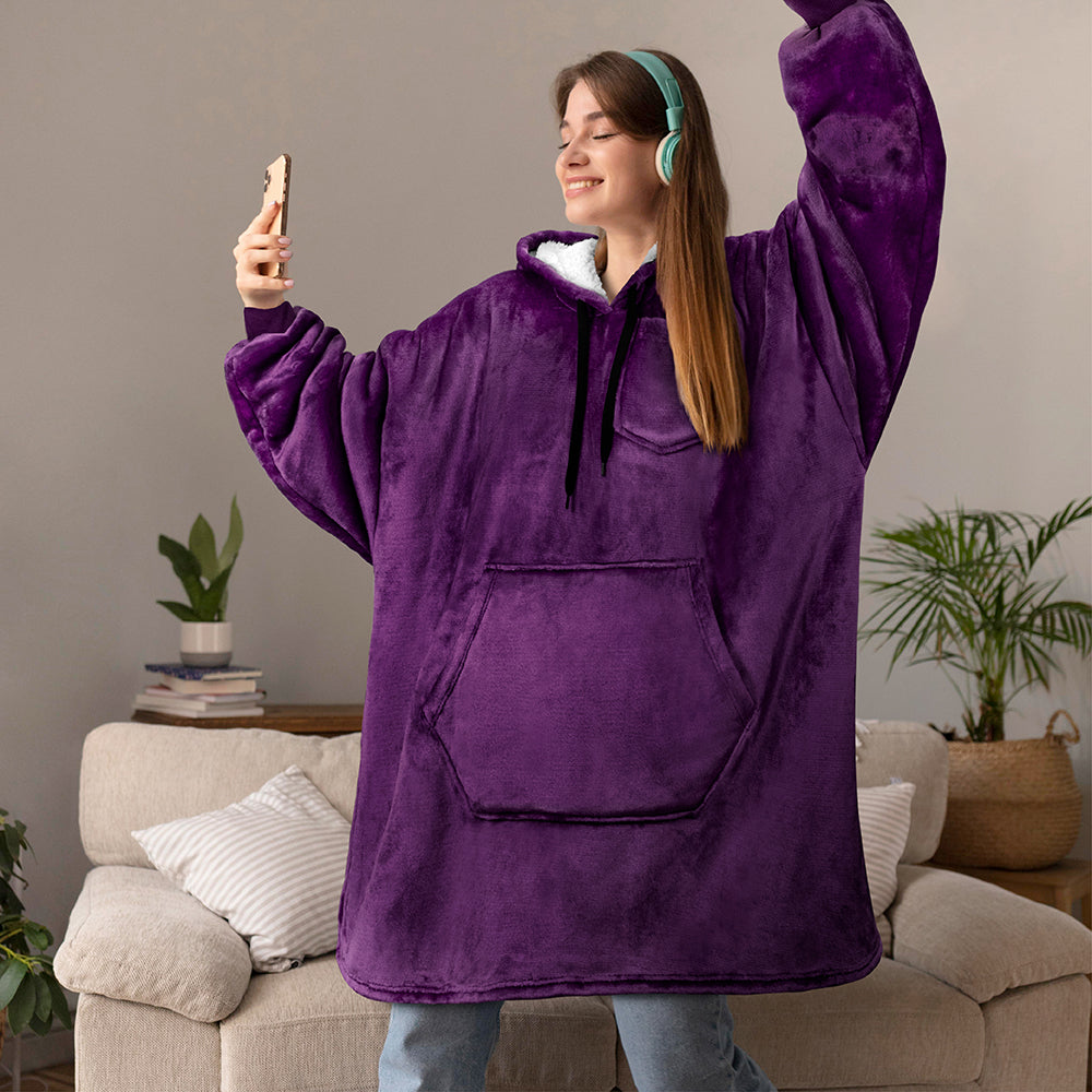 Chest Pocket Sherpa Hoodie Blanket - Kangaroo Pocket (Regular / Long)