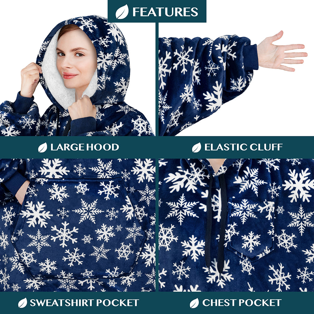 Chest Pocket Sherpa Hoodie Blanket - Kangaroo Pocket (Regular / Long)