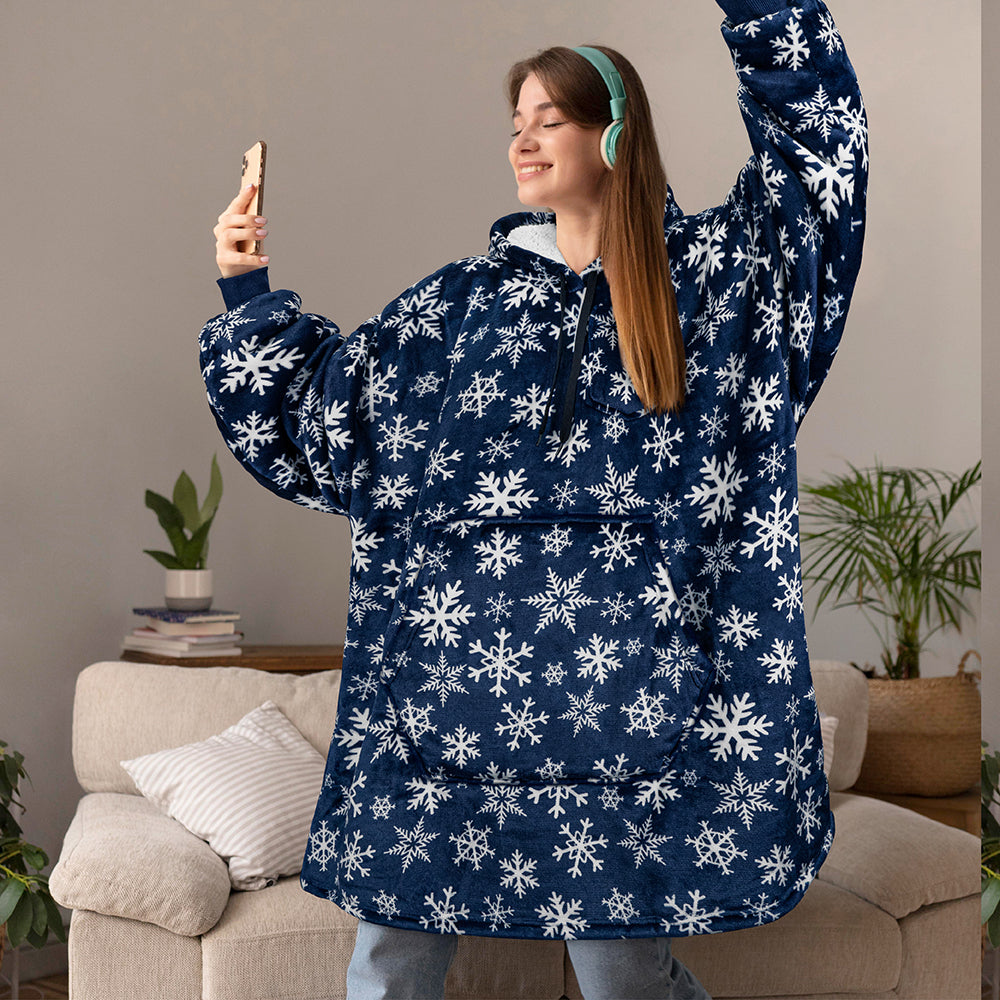 Chest Pocket Sherpa Hoodie Blanket - Kangaroo Pocket (Regular / Long)