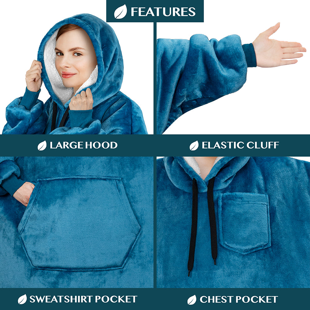 Chest Pocket Sherpa Hoodie Blanket - Kangaroo Pocket (Regular / Long)