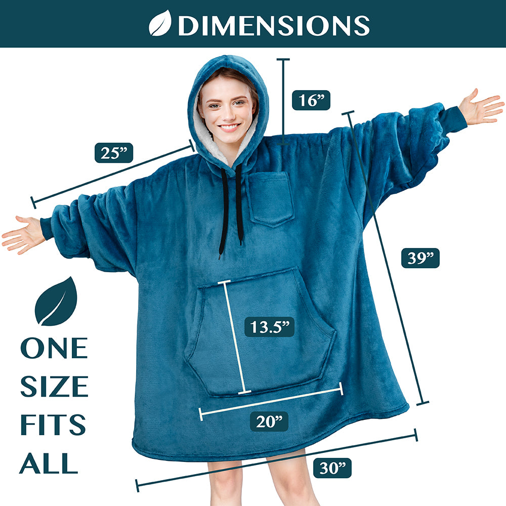Chest Pocket Sherpa Hoodie Blanket - Kangaroo Pocket (Regular / Long)