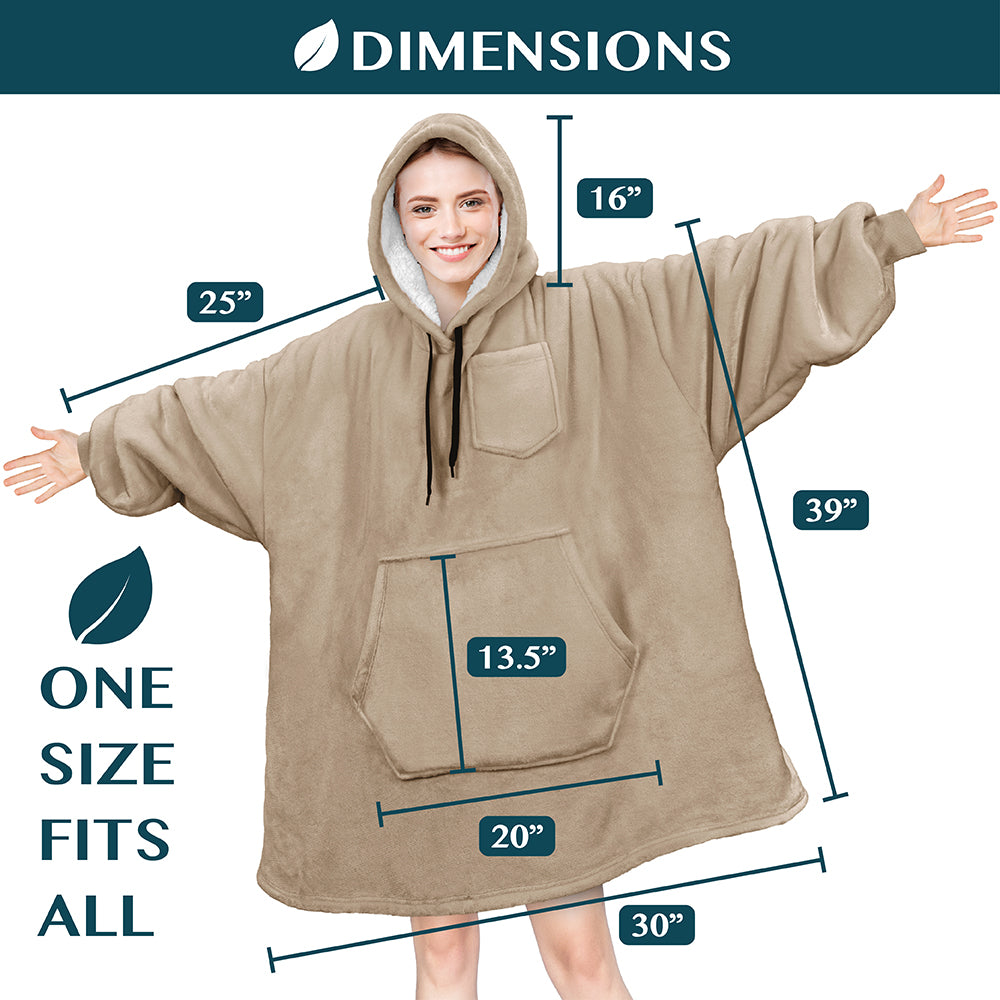 Chest Pocket Sherpa Hoodie Blanket - Kangaroo Pocket (Regular / Long)
