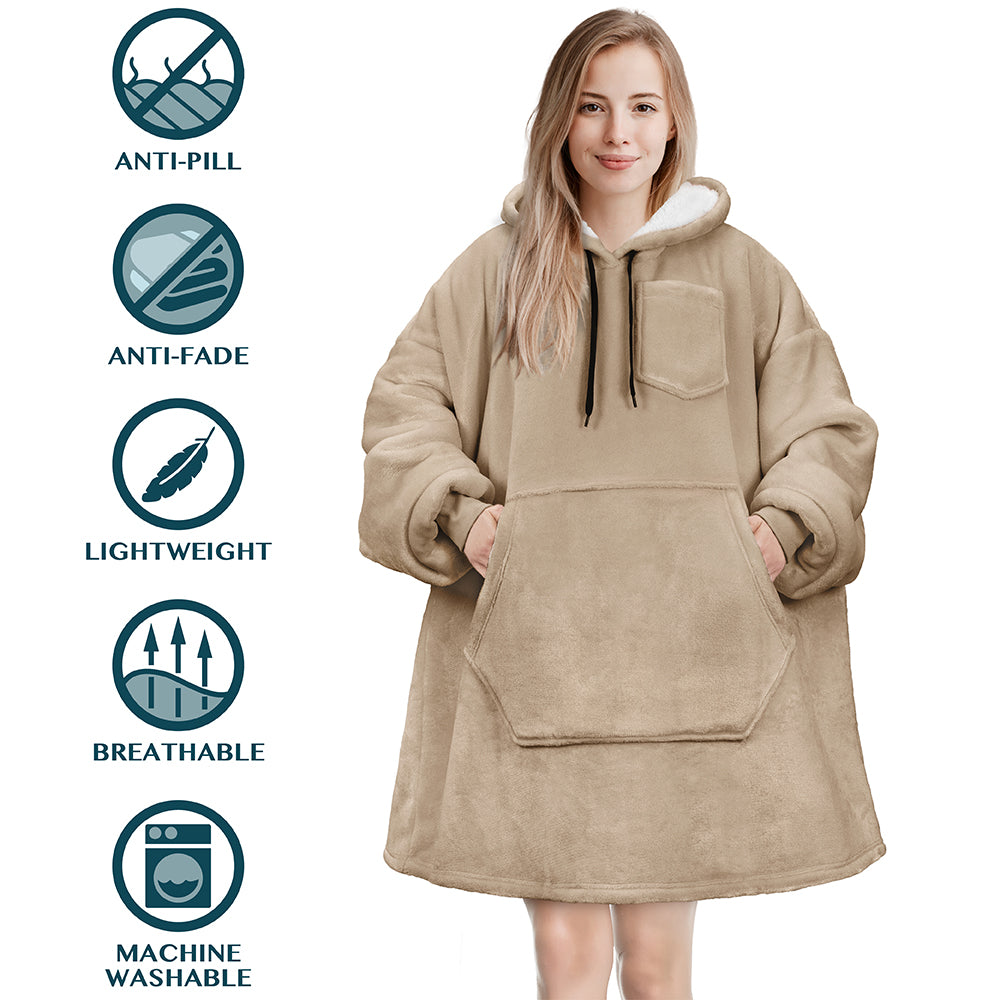 Chest Pocket Sherpa Hoodie Blanket - Kangaroo Pocket (Regular / Long)