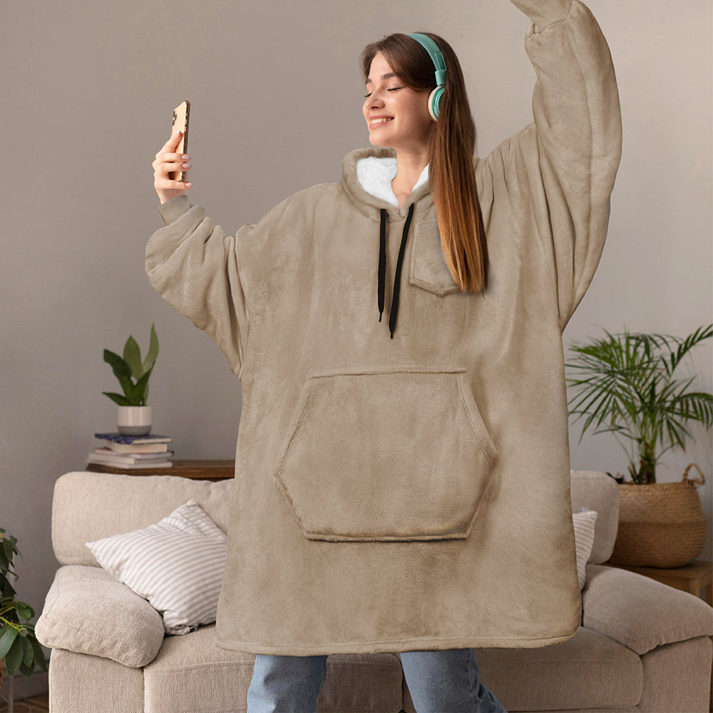 Chest Pocket Sherpa Hoodie Blanket - Kangaroo Pocket (Regular / Long)