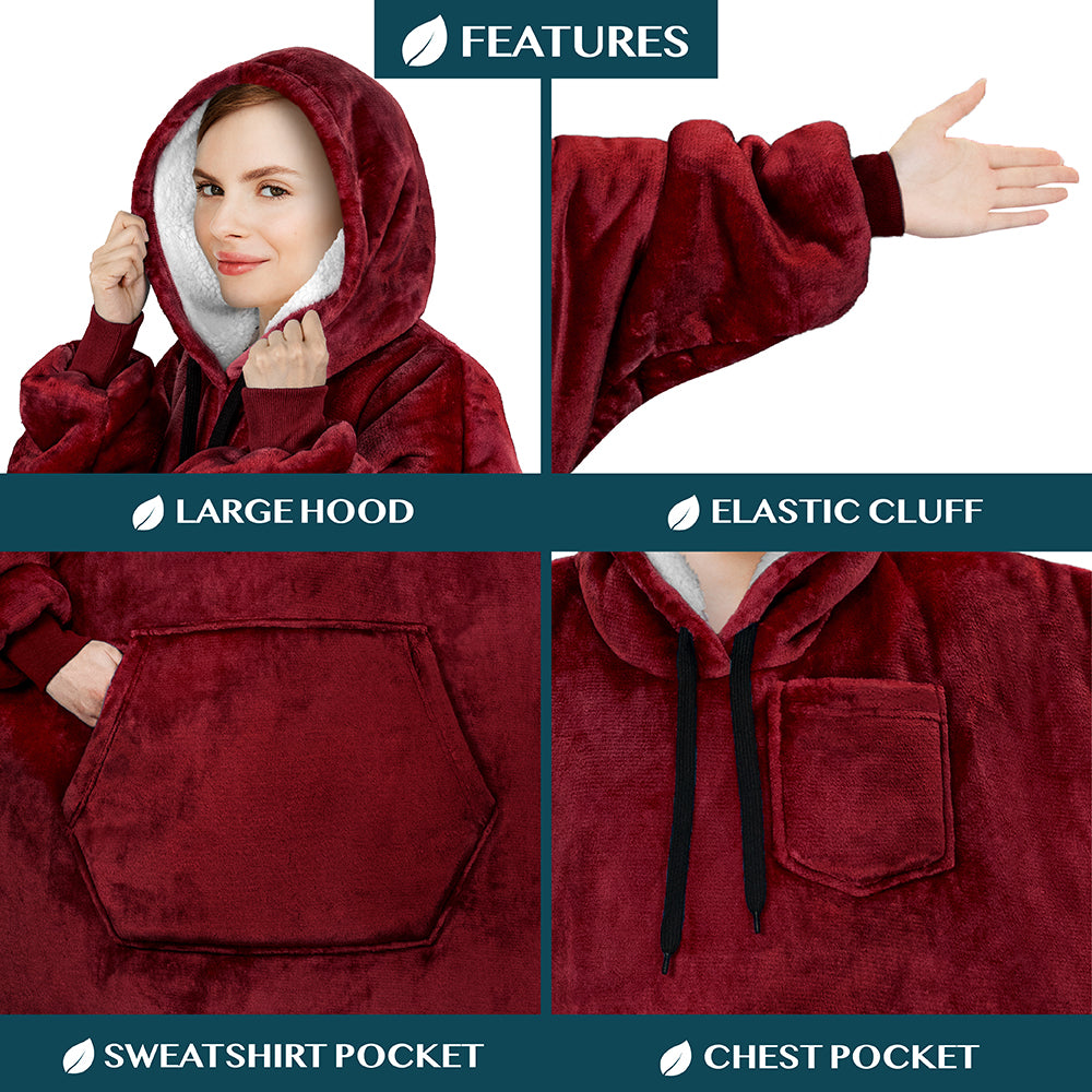 Chest Pocket Sherpa Hoodie Blanket - Kangaroo Pocket (Regular / Long)