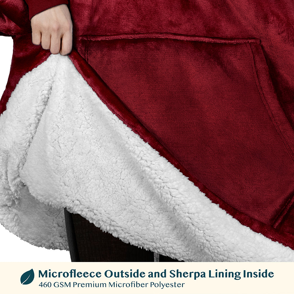 Chest Pocket Sherpa Hoodie Blanket - Kangaroo Pocket (Regular / Long)