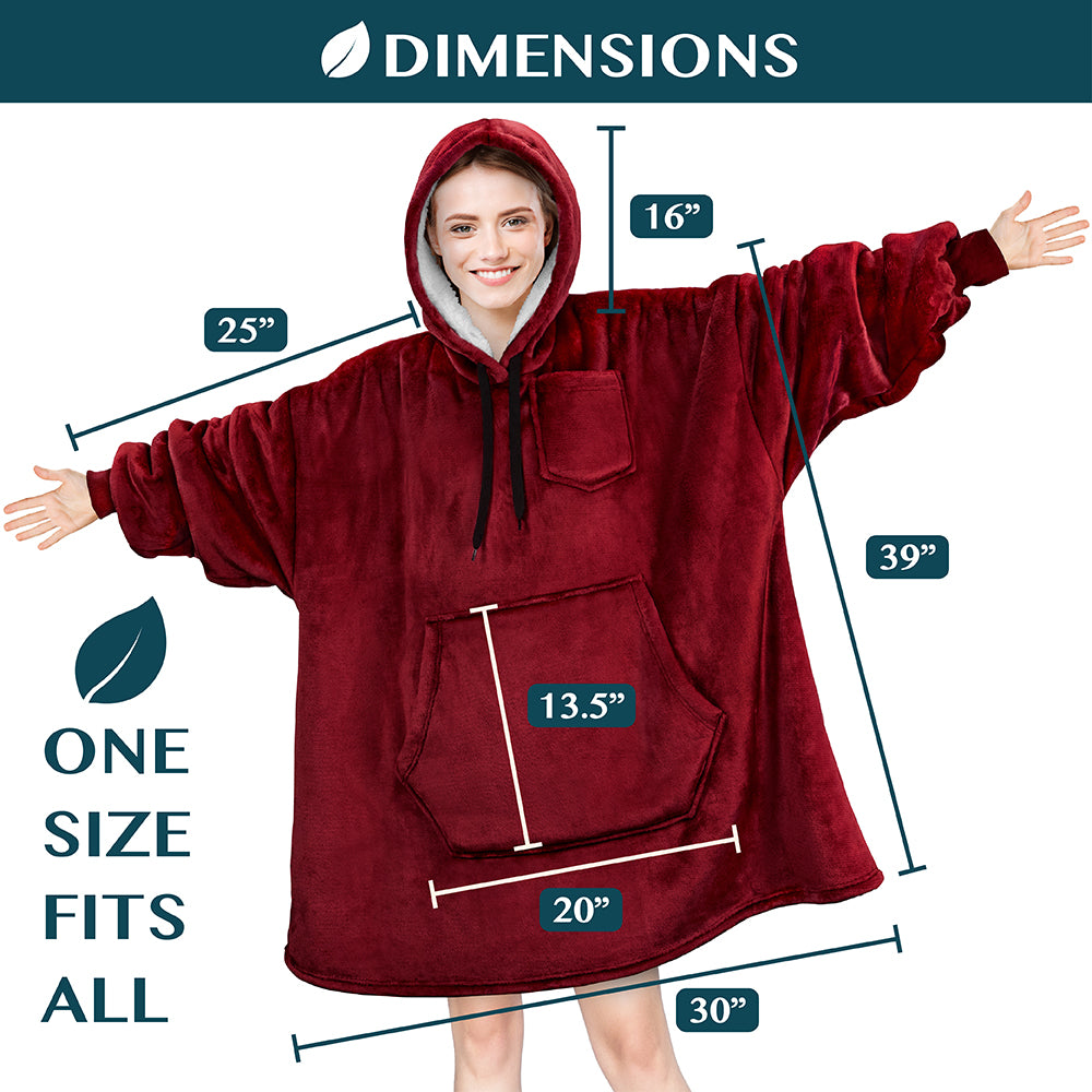 Chest Pocket Sherpa Hoodie Blanket - Kangaroo Pocket (Regular / Long)