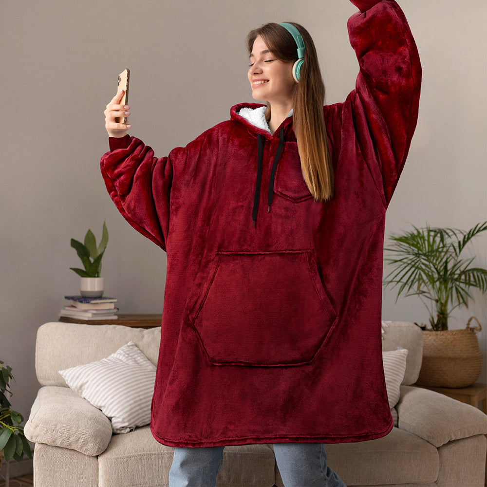 Chest Pocket Sherpa Hoodie Blanket - Kangaroo Pocket (Regular / Long)