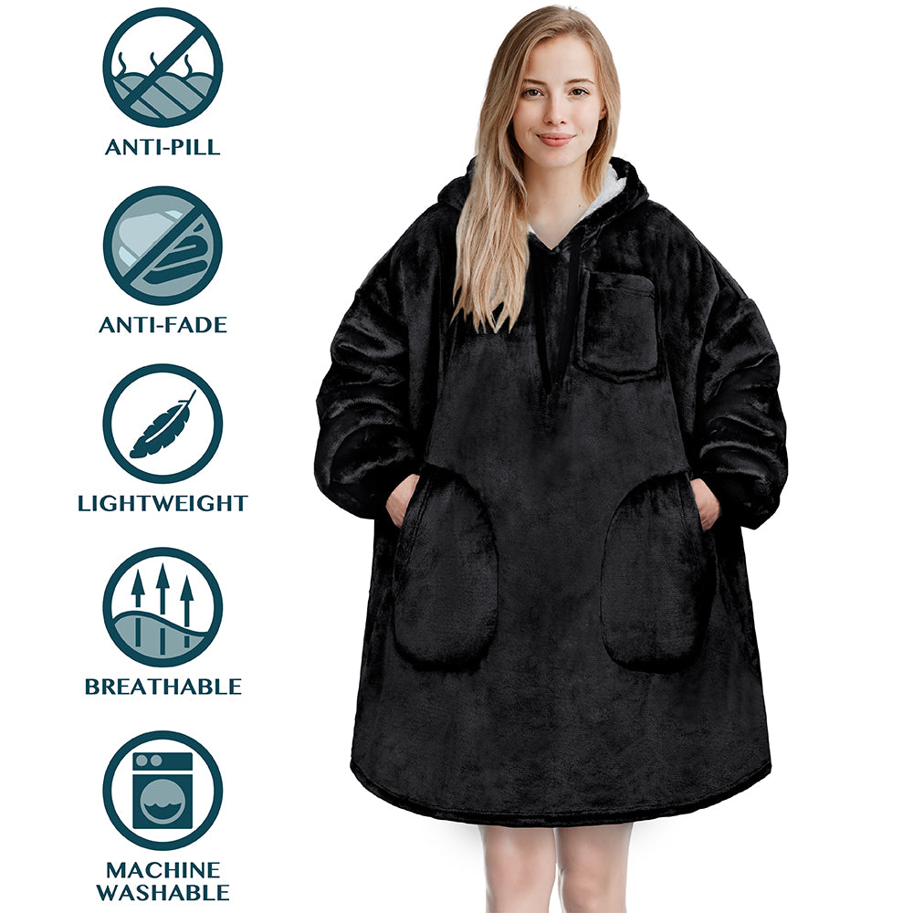 Chest Pocket Sherpa Hoodie Blanket - Patch Pocket (Regular / Long)