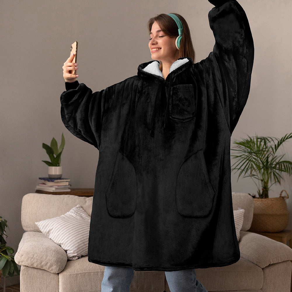 Chest Pocket Sherpa Hoodie Blanket - Patch Pocket (Regular / Long)