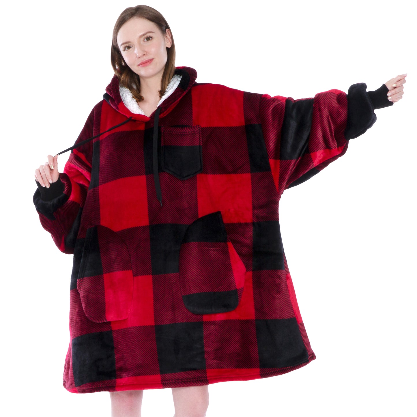 Chest Pocket Sherpa Hoodie Blanket - Patch Pocket (Regular / Long)