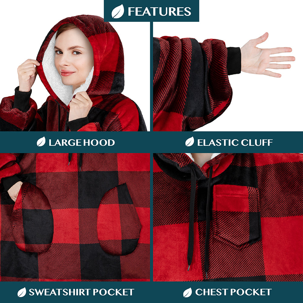 Chest Pocket Sherpa Hoodie Blanket - Patch Pocket (Regular / Long)
