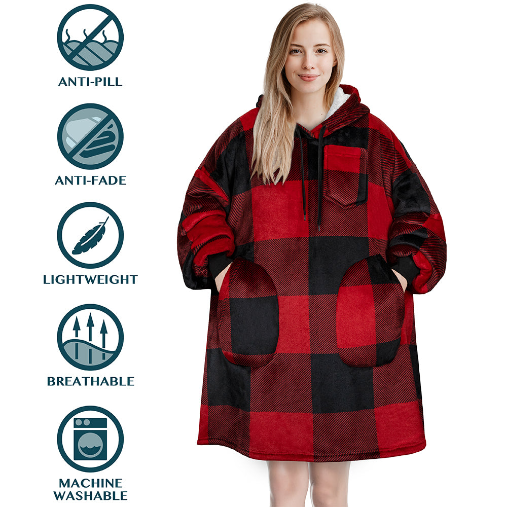 Chest Pocket Sherpa Hoodie Blanket - Patch Pocket (Regular / Long)