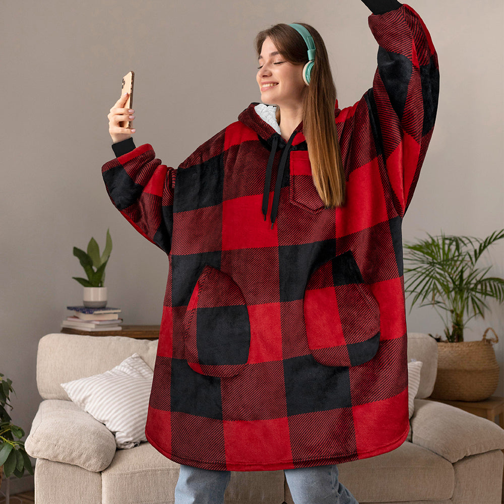 Chest Pocket Sherpa Hoodie Blanket - Patch Pocket (Regular / Long)