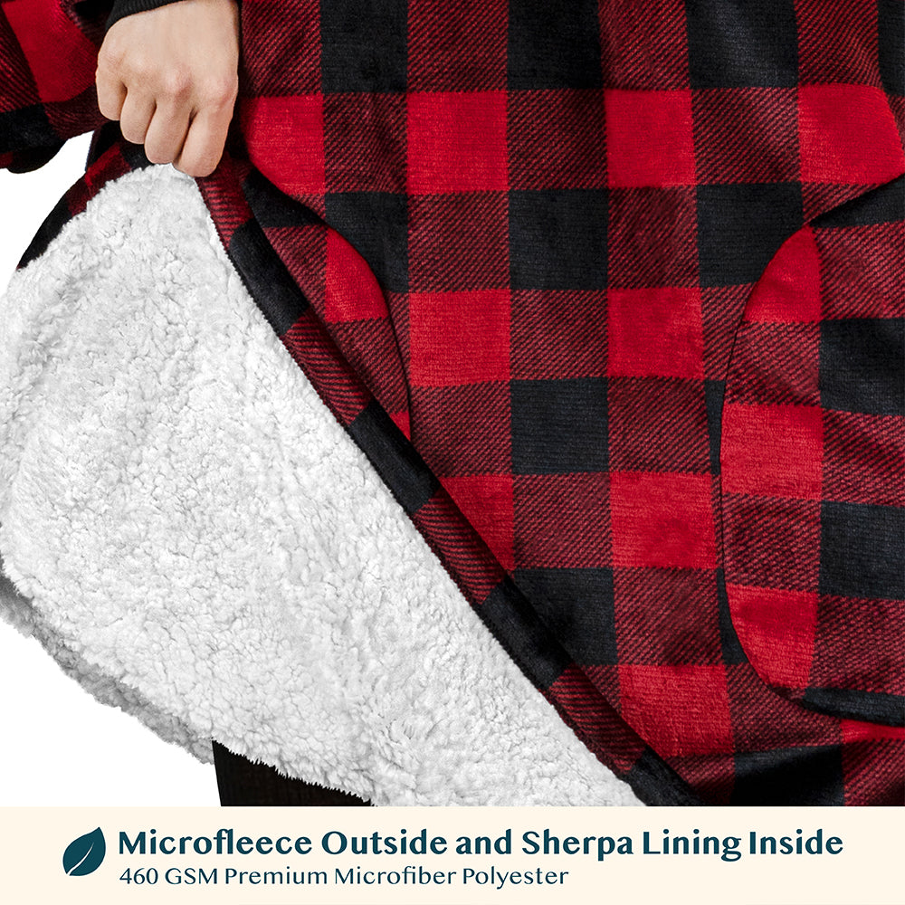 Chest Pocket Sherpa Hoodie Blanket - Patch Pocket (Regular / Long)