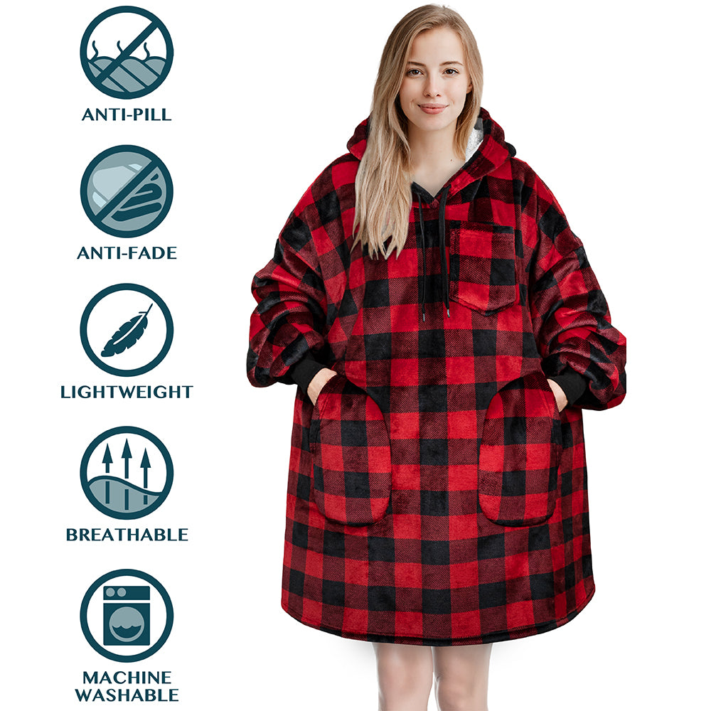 Chest Pocket Sherpa Hoodie Blanket - Patch Pocket (Regular / Long)