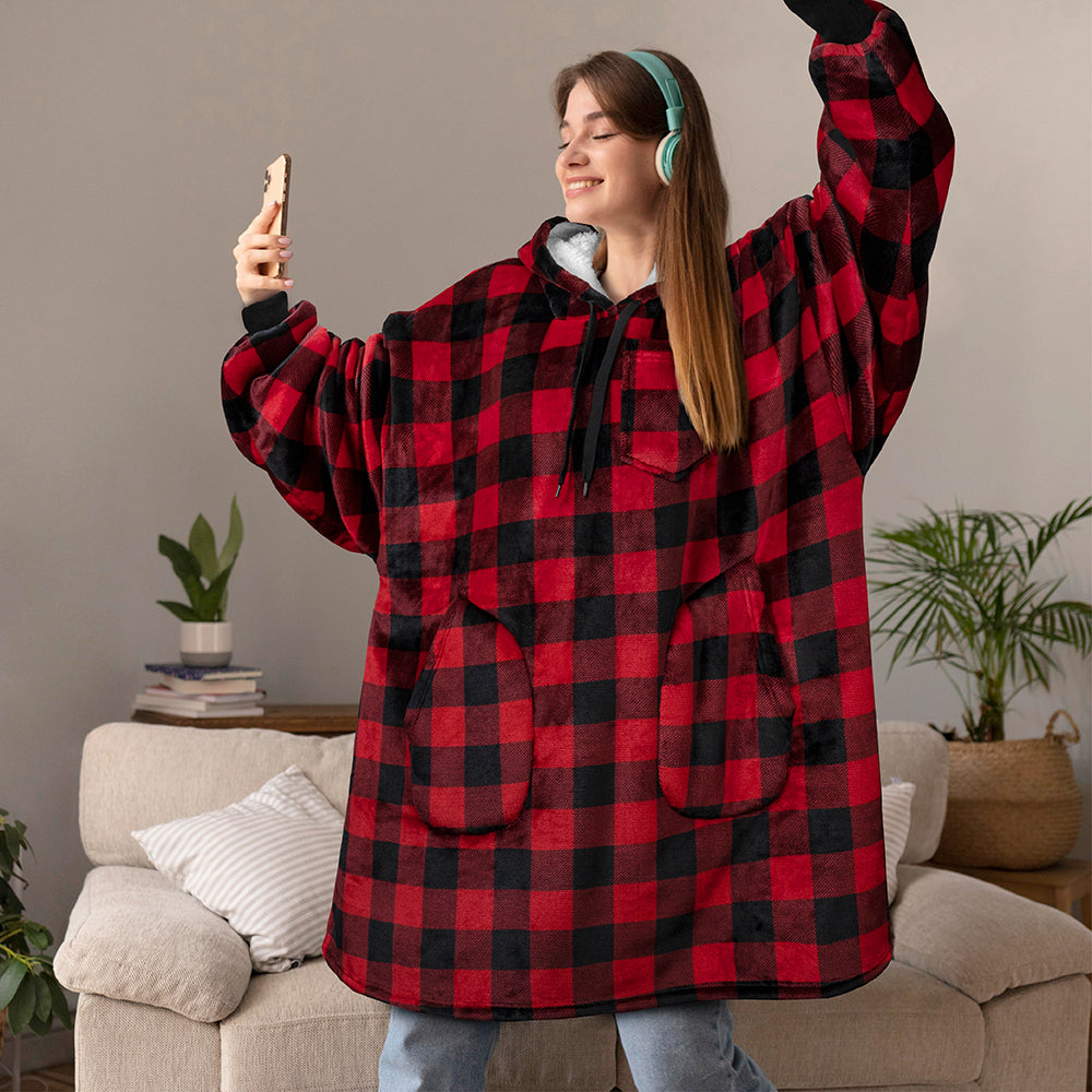 Chest Pocket Sherpa Hoodie Blanket - Patch Pocket (Regular / Long)