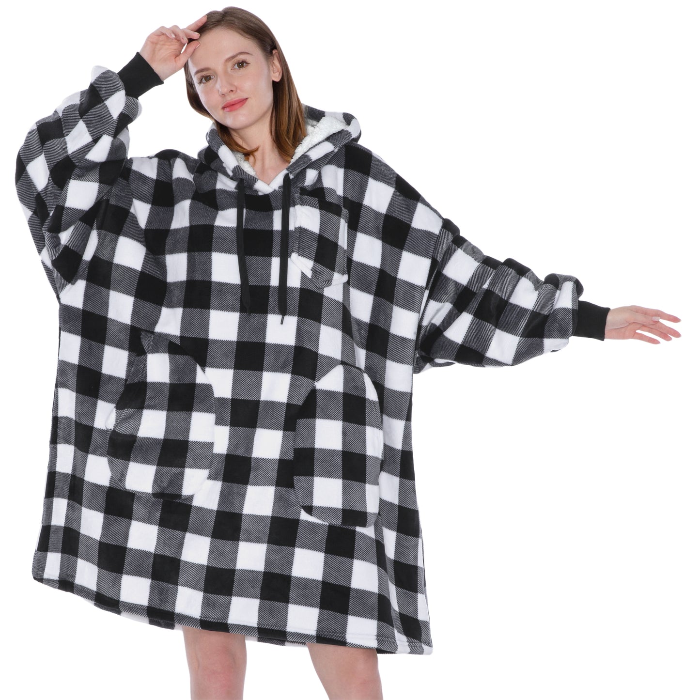 Chest Pocket Sherpa Hoodie Blanket - Patch Pocket (Regular / Long)