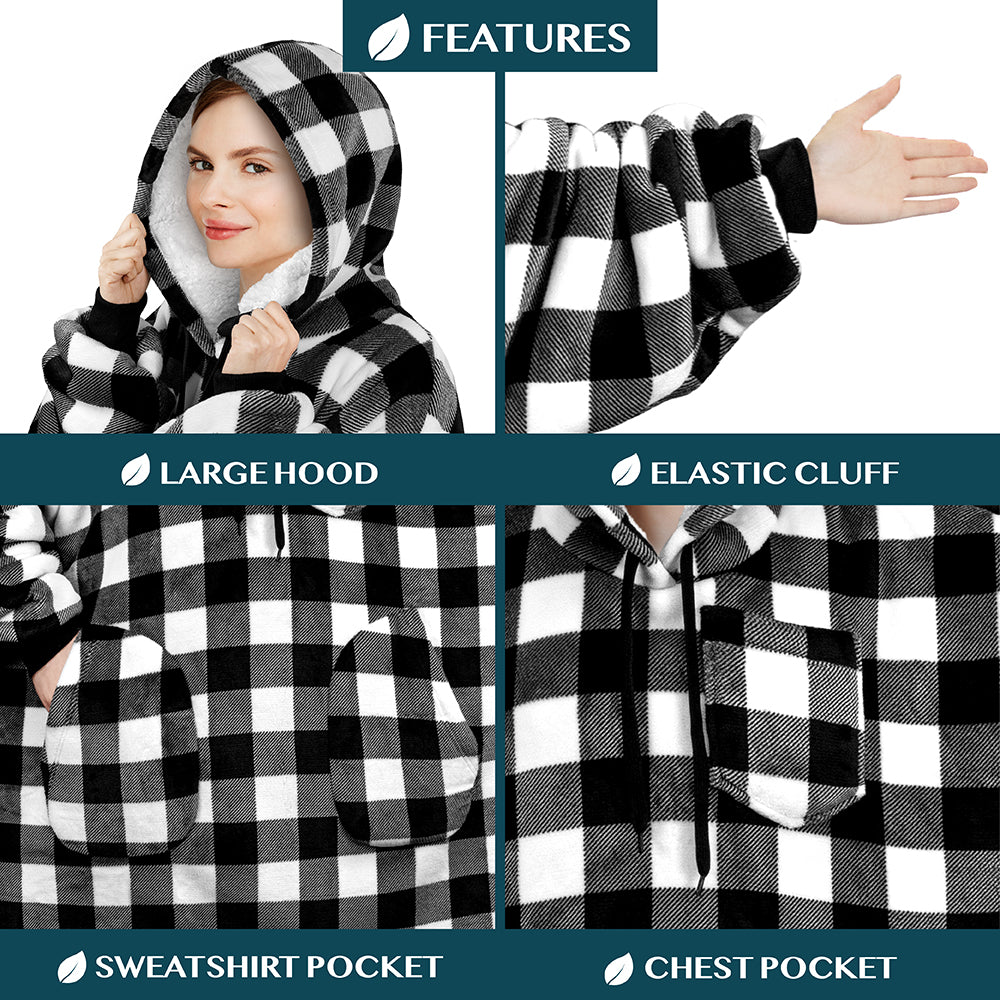 Chest Pocket Sherpa Hoodie Blanket - Patch Pocket (Regular / Long)