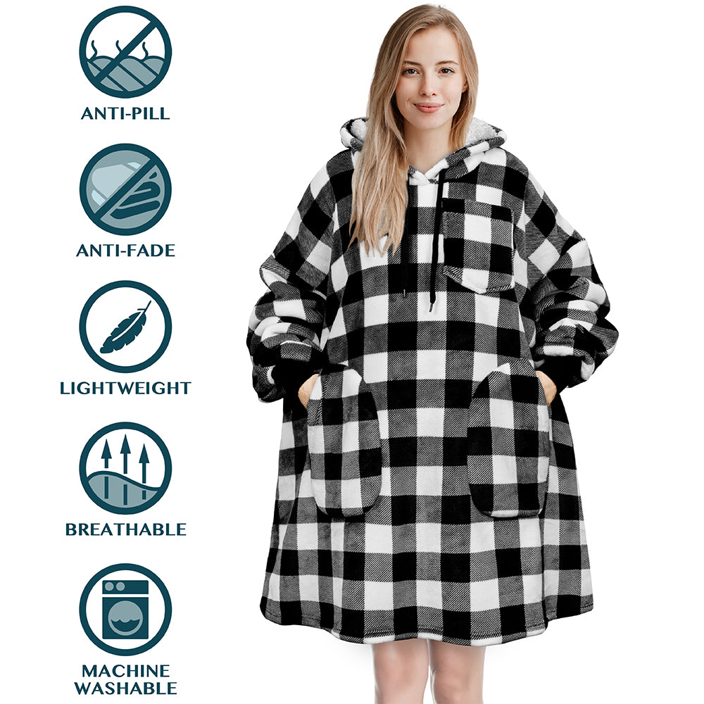Chest Pocket Sherpa Hoodie Blanket - Patch Pocket (Regular / Long)