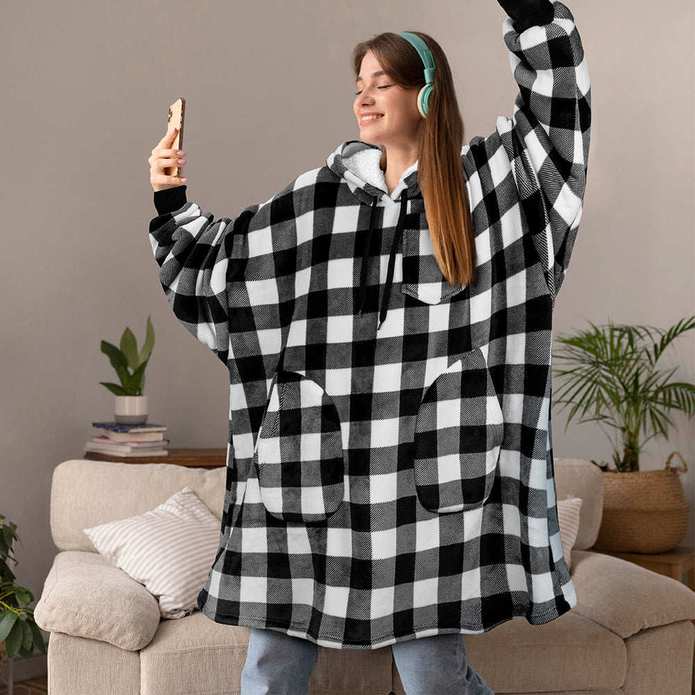 Chest Pocket Sherpa Hoodie Blanket - Patch Pocket (Regular / Long)