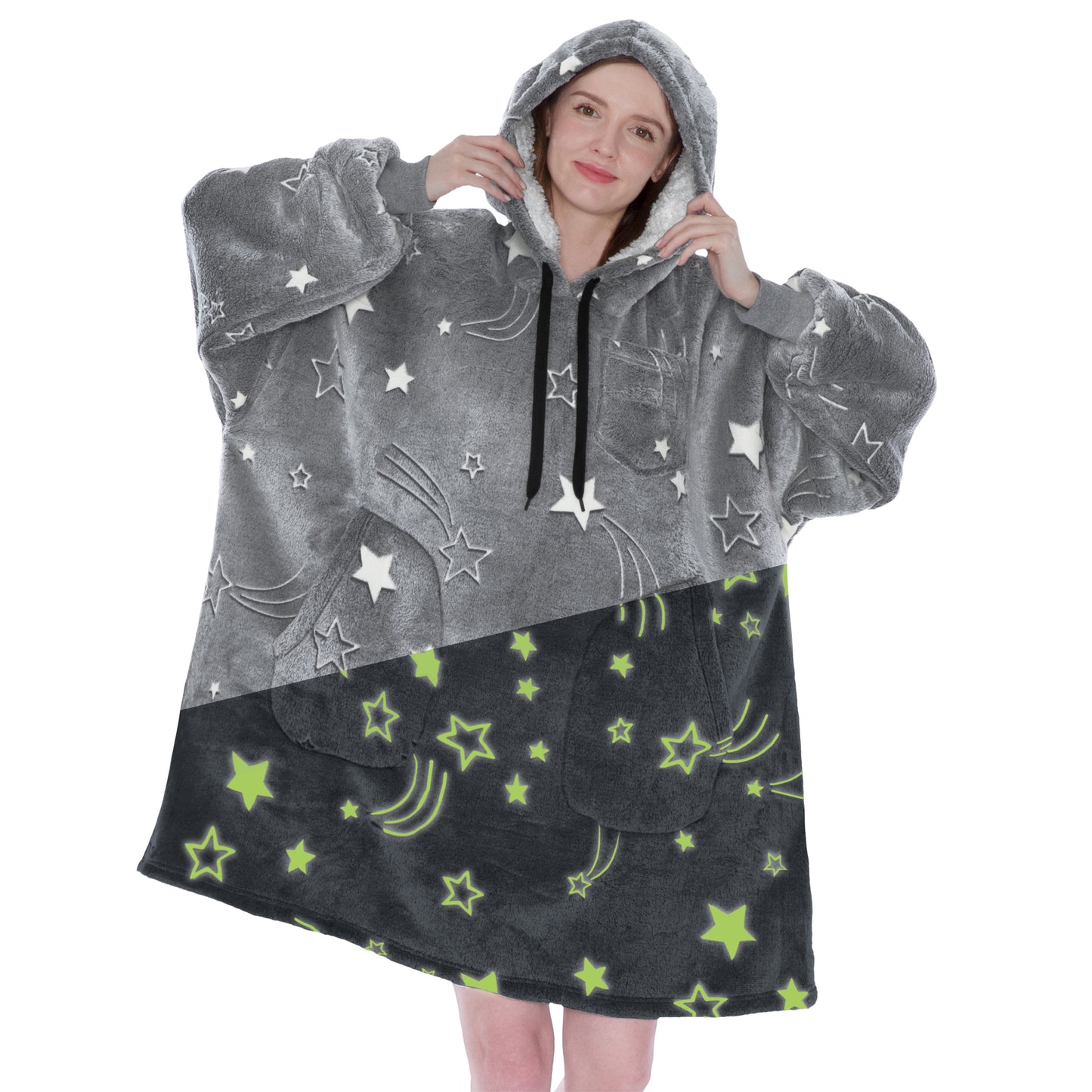 Chest Pocket Sherpa Hoodie Blanket - Patch Pocket (Regular / Long)