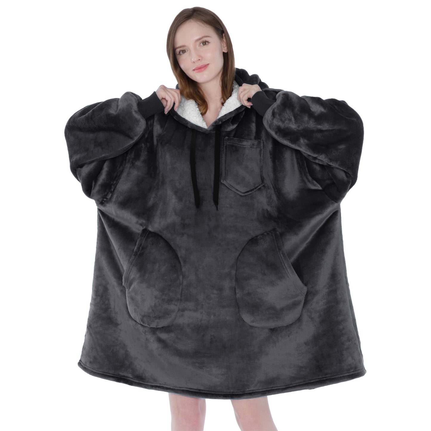 Chest Pocket Sherpa Hoodie Blanket - Patch Pocket (Regular / Long)
